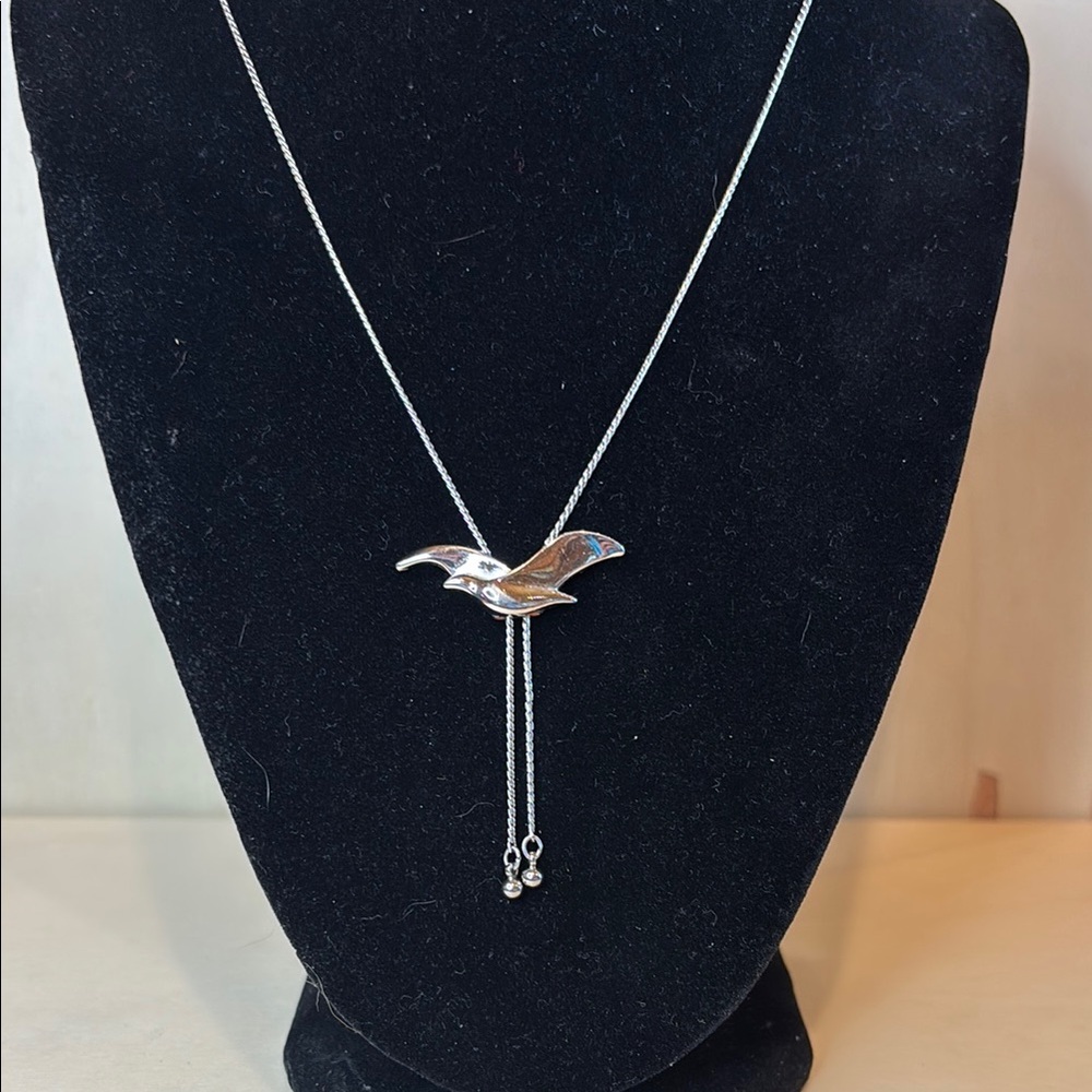 Avon Silver-Tone Bird Pendant Necklace with Lariat Design